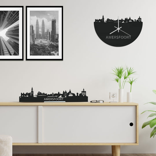 Skyline Klok Amersfoort Black Zwart houten cadeau wanddecoratie relatiegeschenk van WoodWideCities