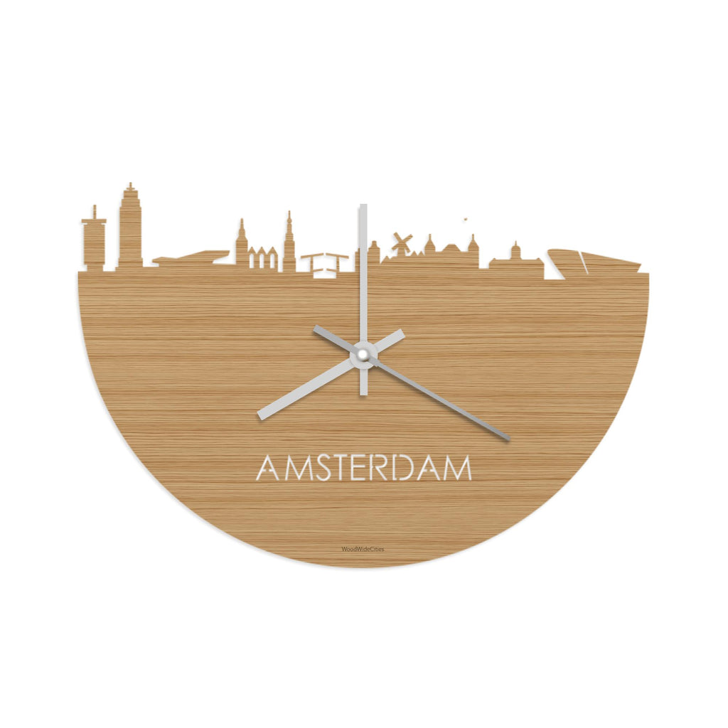 Skyline Klok Amsterdam Bamboe Bamboe  houten cadeau decoratie relatiegeschenk van WoodWideCities