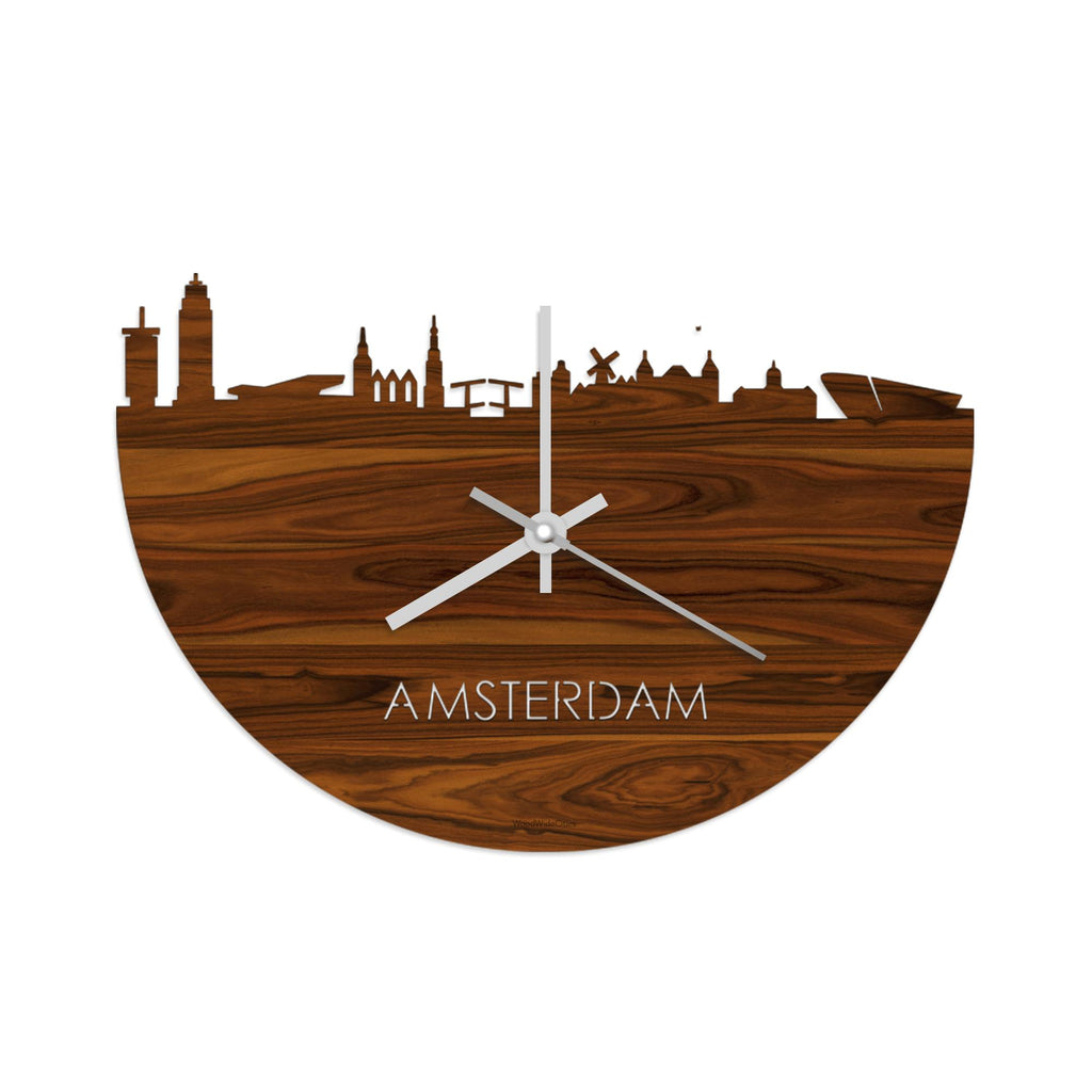 Skyline Klok Amsterdam Palissander houten cadeau decoratie relatiegeschenk van WoodWideCities