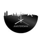 Skyline Klok Amsterdam Zwart glanzend gerecycled kunststof cadeau wanddecoratie relatiegeschenk van WoodWideCities