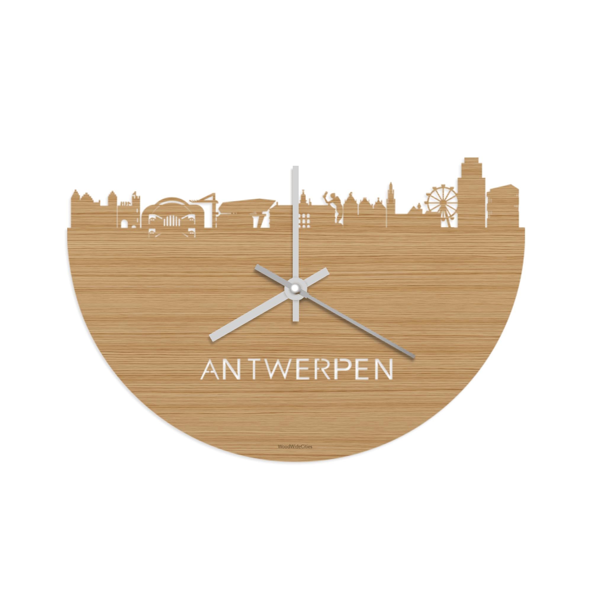 Skyline Klok Antwerpen Bamboe houten cadeau decoratie relatiegeschenk van WoodWideCities