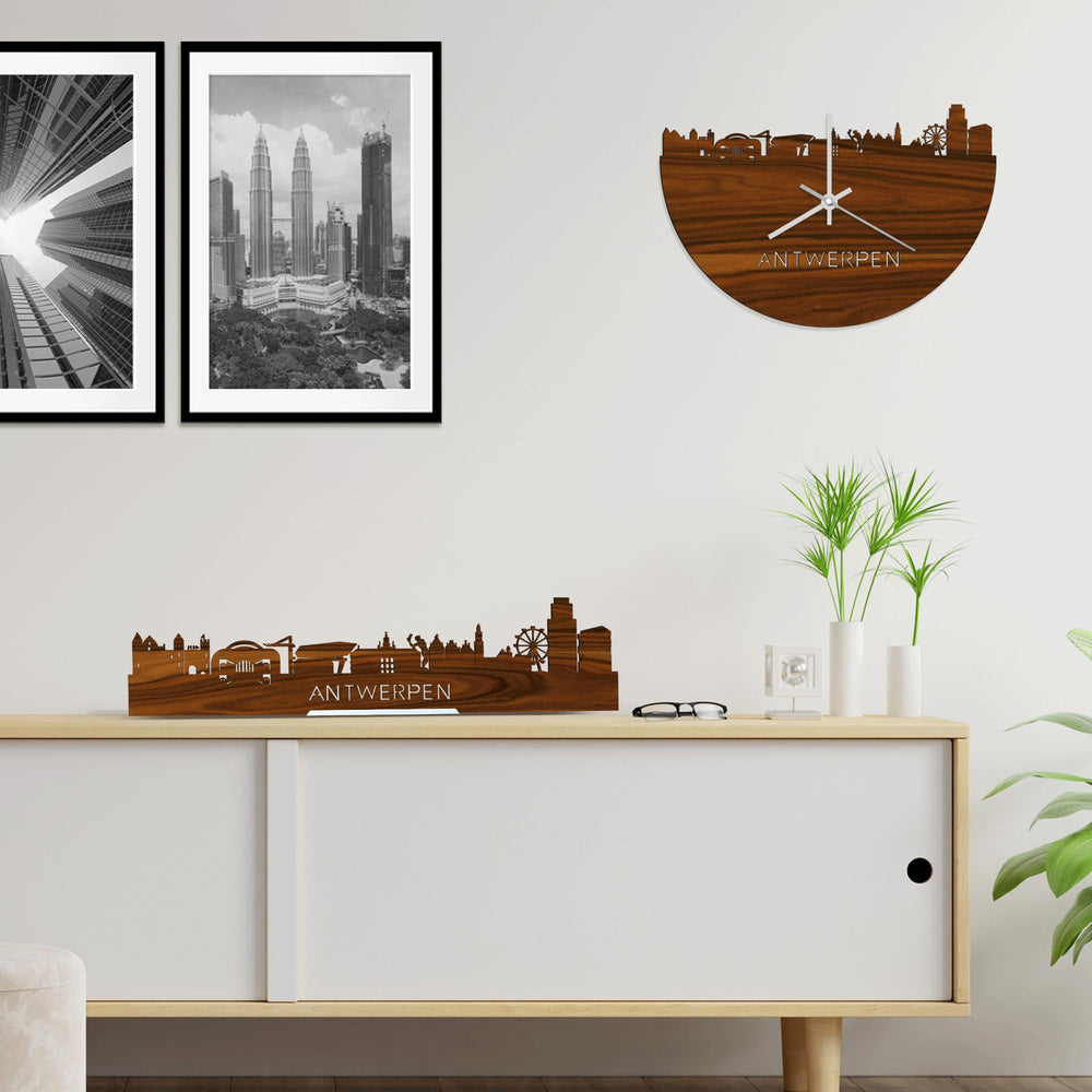 Skyline Klok Antwerpen Palissander houten cadeau wanddecoratie relatiegeschenk van WoodWideCities