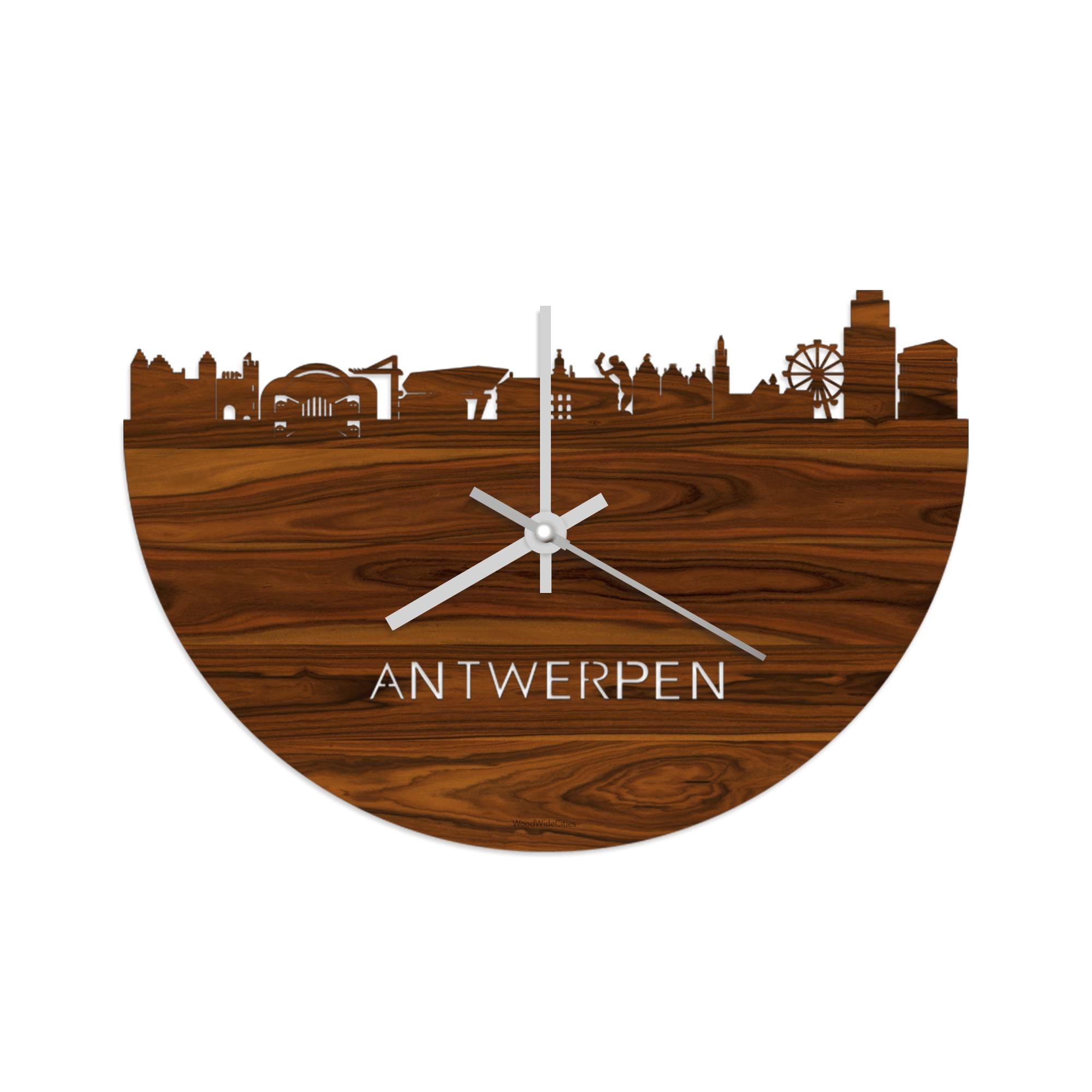 Skyline Klok Antwerpen Palissander houten cadeau wanddecoratie relatiegeschenk van WoodWideCities