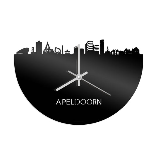 Skyline Klok Apeldoorn Zwart glanzend gerecycled kunststof cadeau wanddecoratie relatiegeschenk van WoodWideCities
