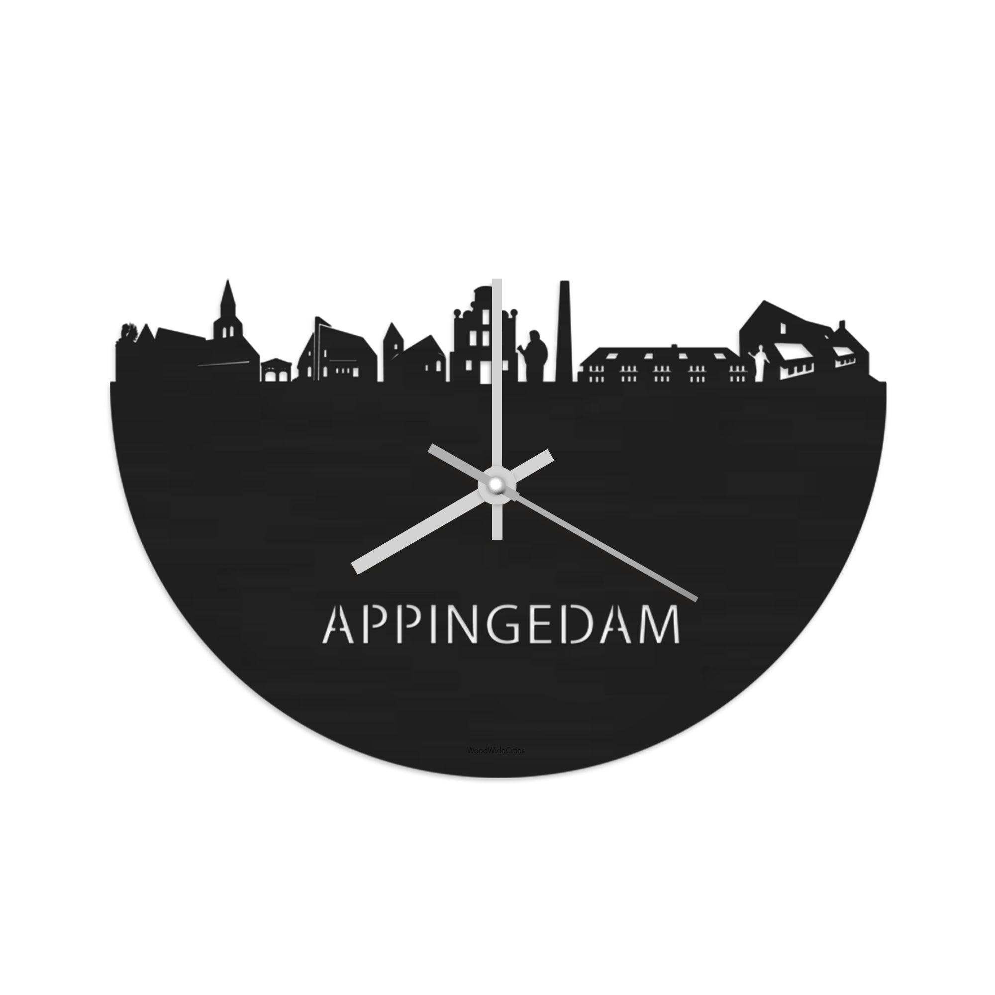 Skyline Klok Appingedam Black Zwart houten cadeau decoratie relatiegeschenk van WoodWideCities