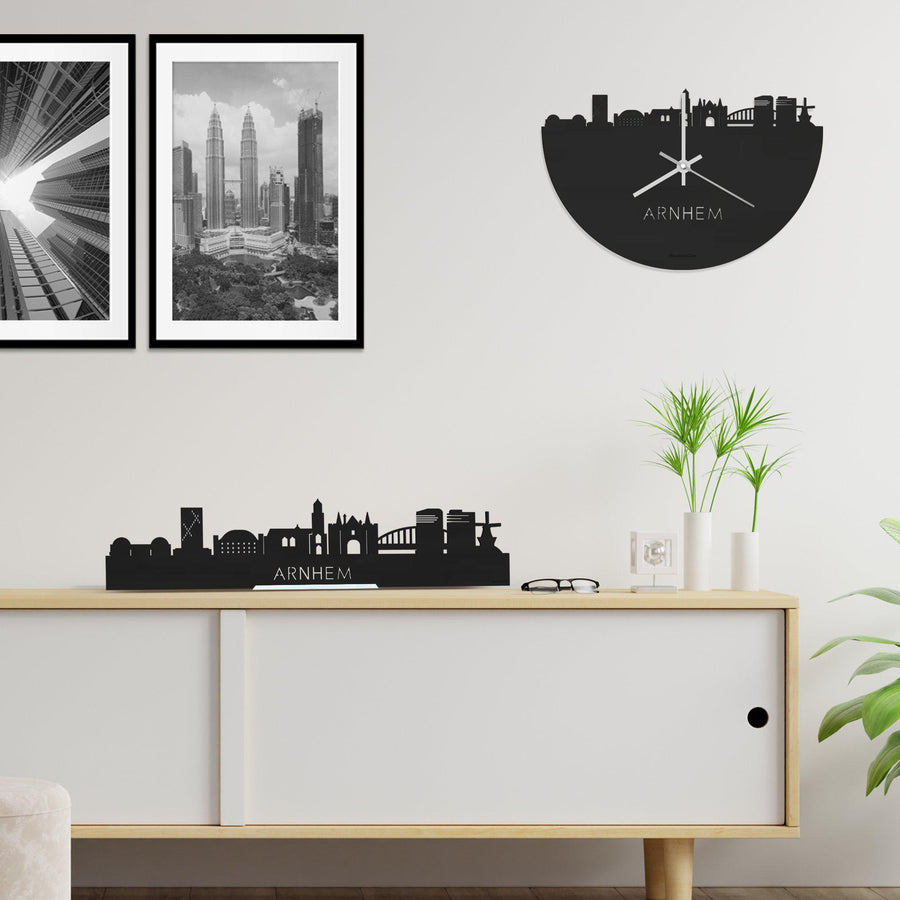 Skyline Klok Arnhem Black houten cadeau wanddecoratie relatiegeschenk van WoodWideCities
