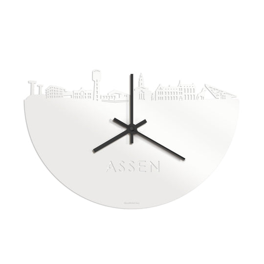 Skyline Klok Assen Wit glanzend gerecycled kunststof cadeau wanddecoratie relatiegeschenk van WoodWideCities