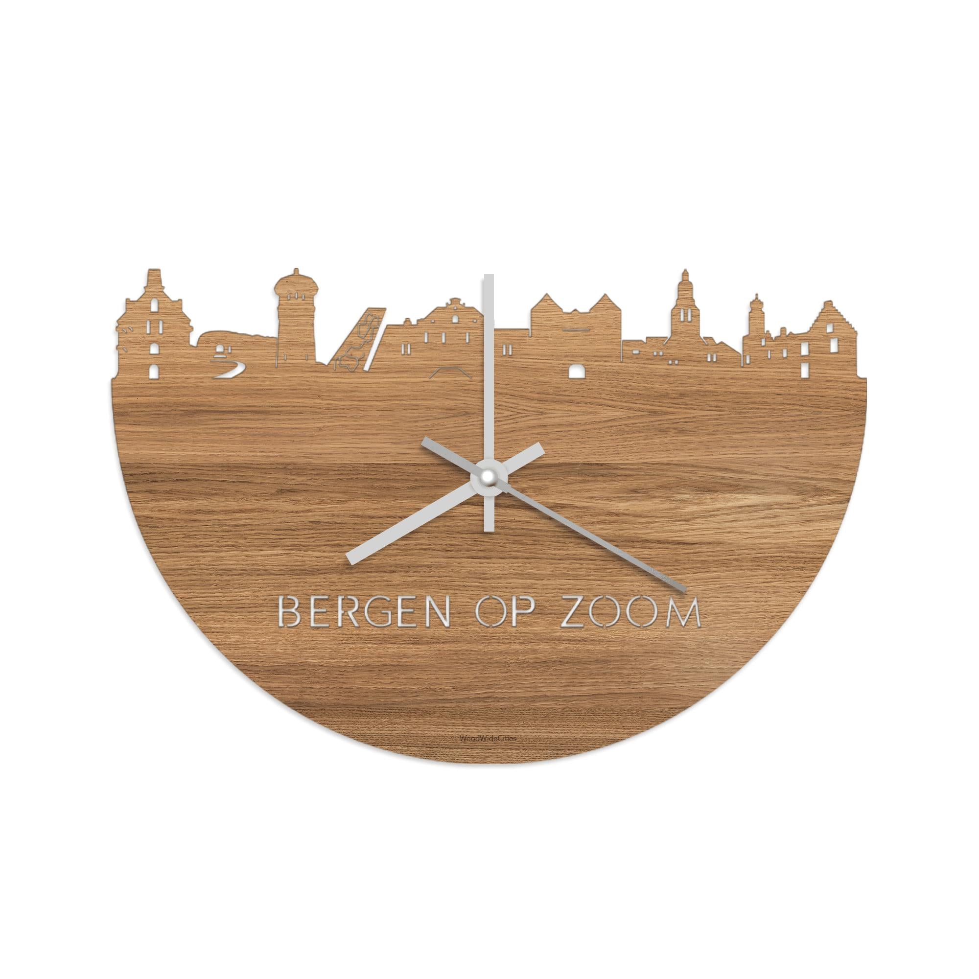 Skyline Klok Bergen op Zoom Eiken Eiken  houten cadeau decoratie relatiegeschenk van WoodWideCities