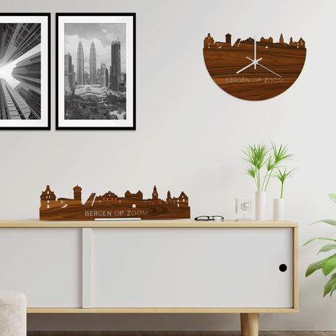 Skyline Klok Bergen op Zoom Palissander houten cadeau wanddecoratie relatiegeschenk van WoodWideCities