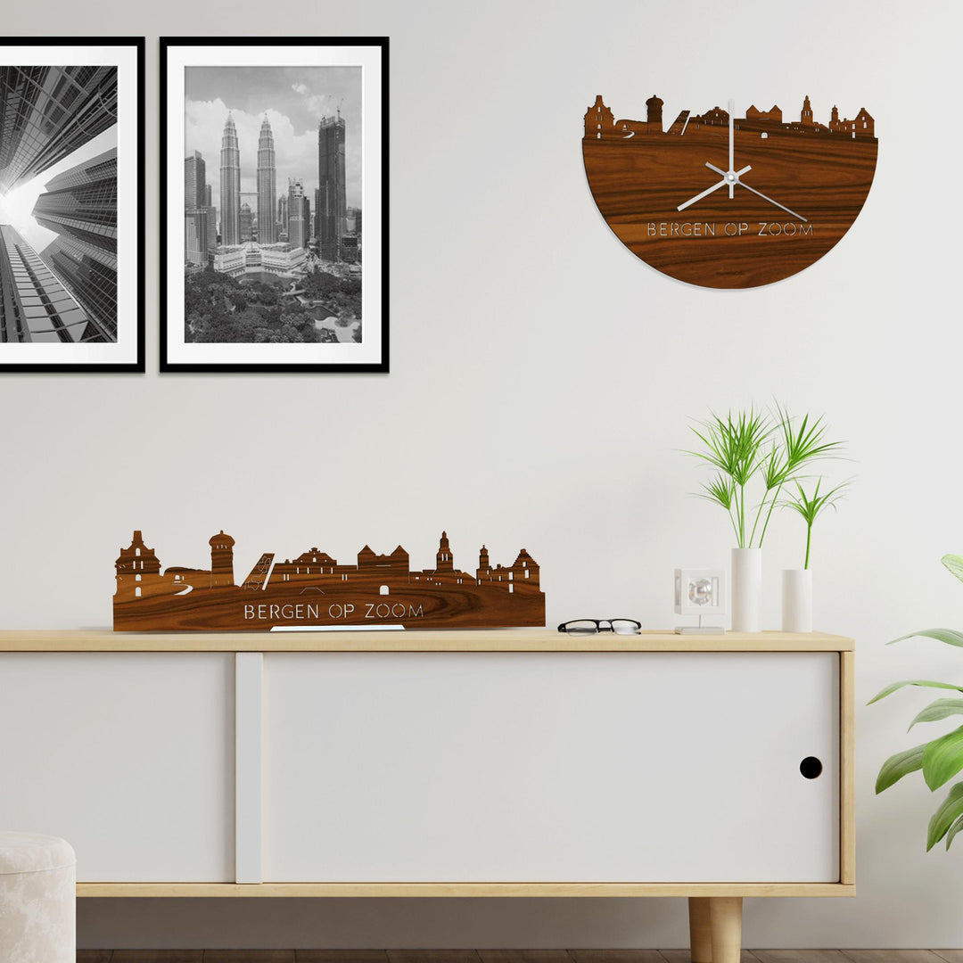 Skyline Klok Bergen op Zoom Palissander houten cadeau wanddecoratie relatiegeschenk van WoodWideCities