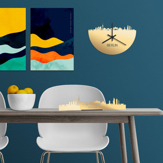 Skyline Klok Berlijn Metallic Goud gerecycled kunststof cadeau wanddecoratie relatiegeschenk van WoodWideCities