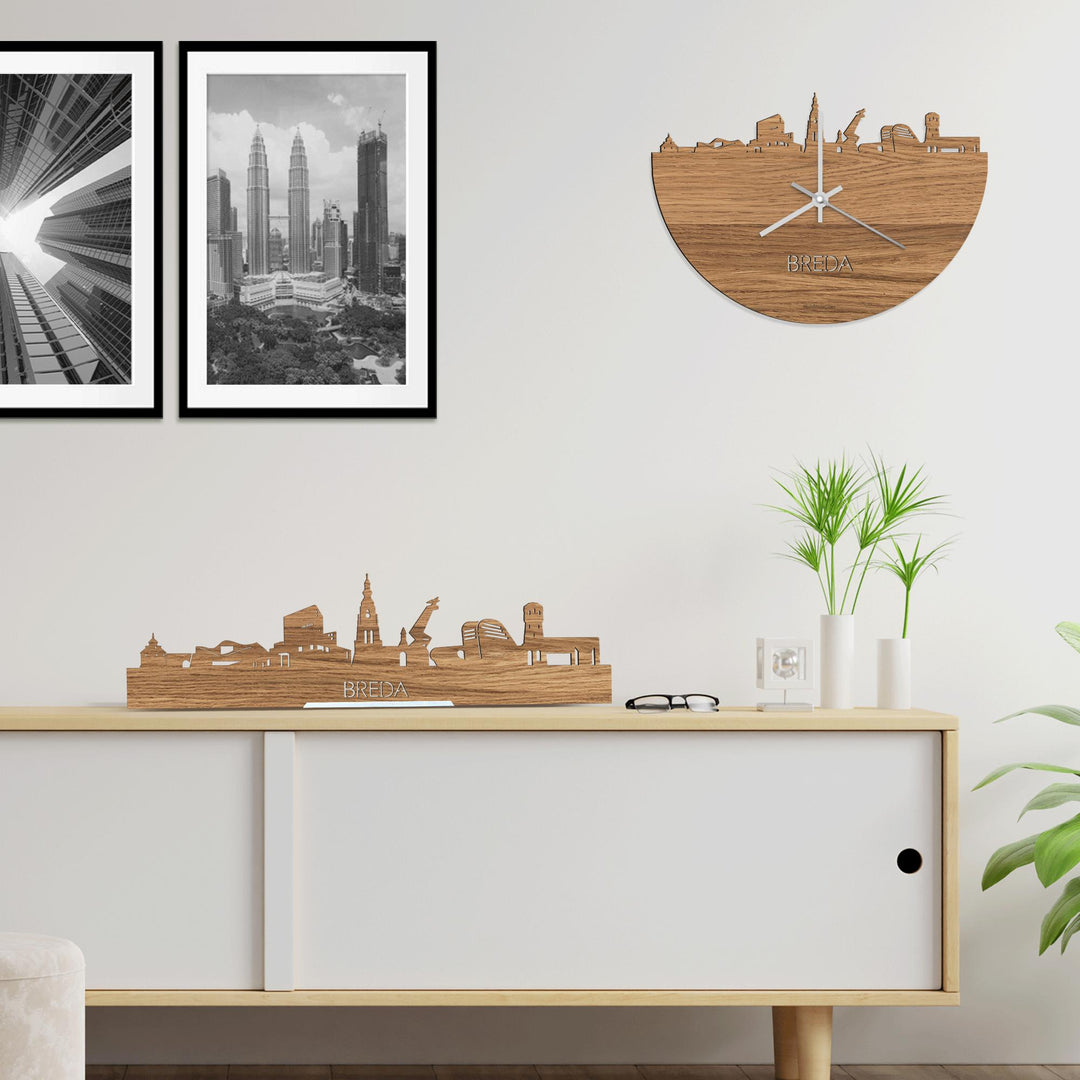 Skyline Klok Breda Eiken houten cadeau wanddecoratie relatiegeschenk van WoodWideCities