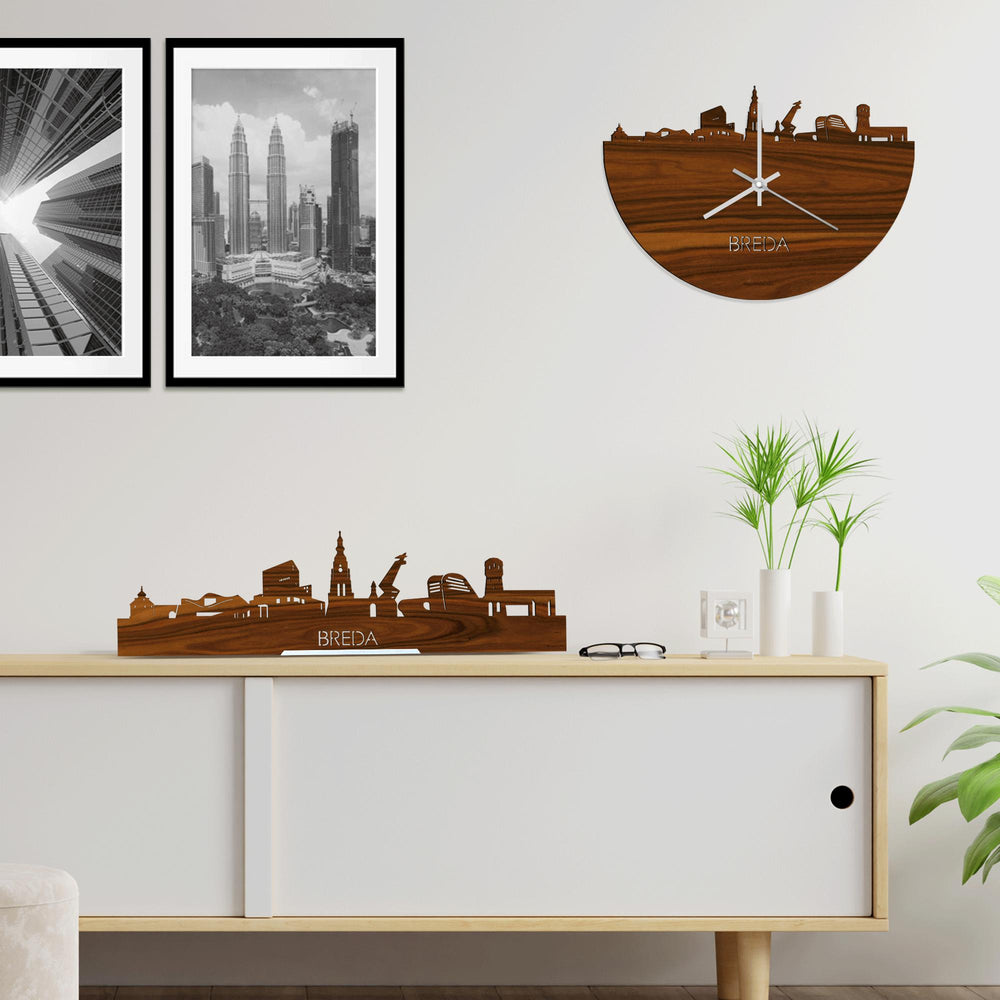 Skyline Klok Breda Palissander houten cadeau wanddecoratie relatiegeschenk van WoodWideCities