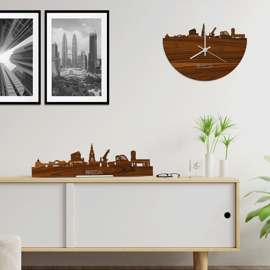 Skyline Klok Breda Palissander houten cadeau wanddecoratie relatiegeschenk van WoodWideCities