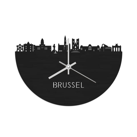 Skyline Klok Brussel Black Zwart houten cadeau wanddecoratie relatiegeschenk van WoodWideCities