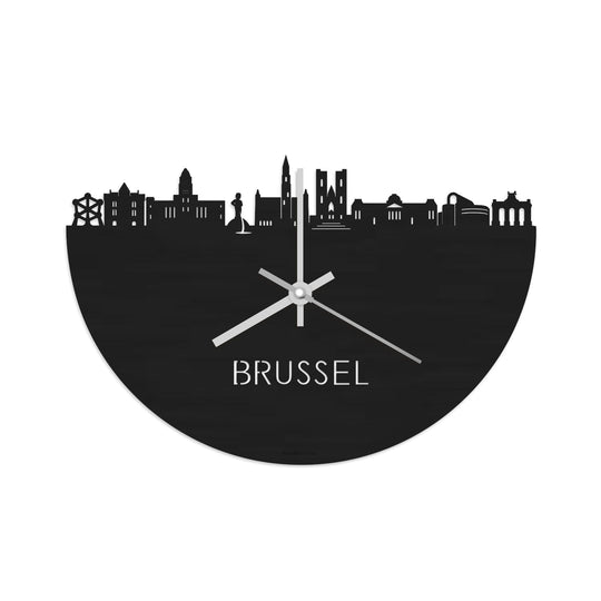 Skyline Klok Brussel Black Zwart houten cadeau wanddecoratie relatiegeschenk van WoodWideCities