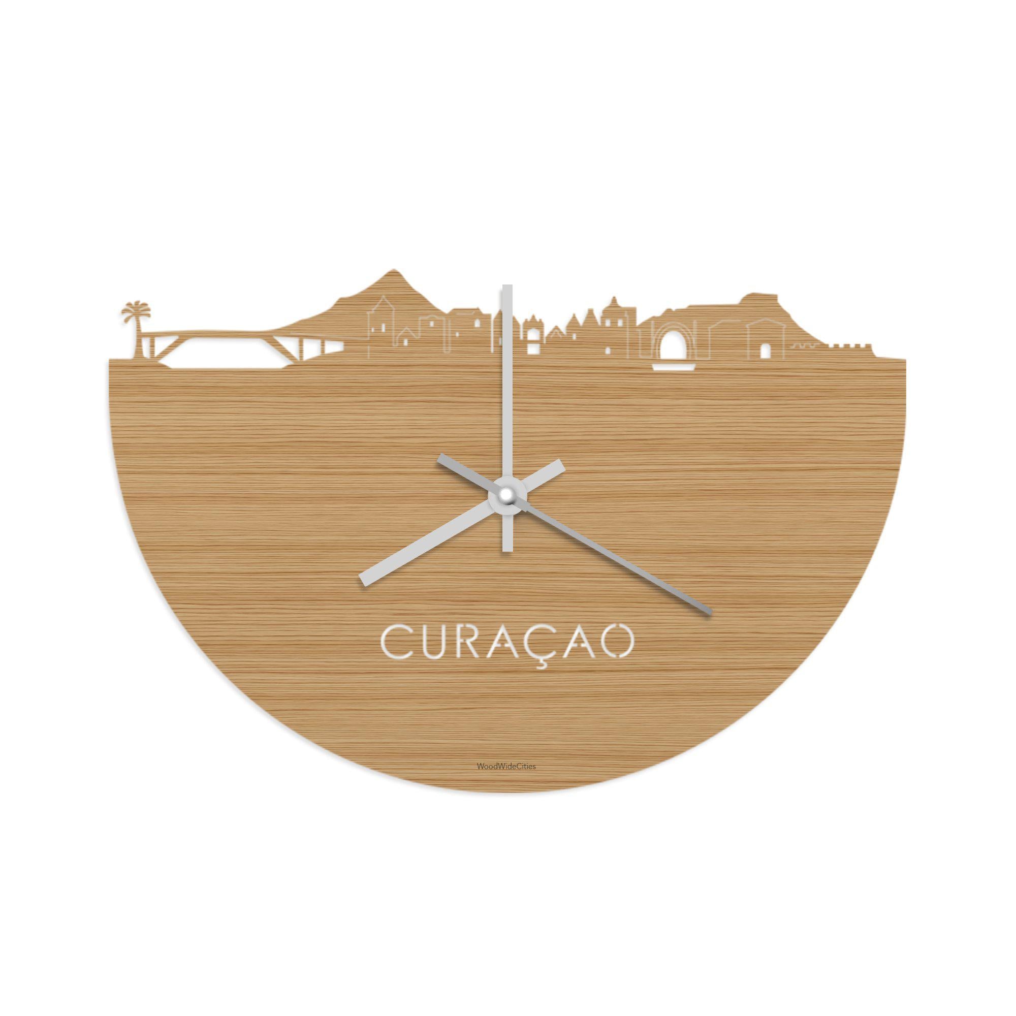 Skyline Klok Curaçao Bamboe houten cadeau wanddecoratie relatiegeschenk van WoodWideCities