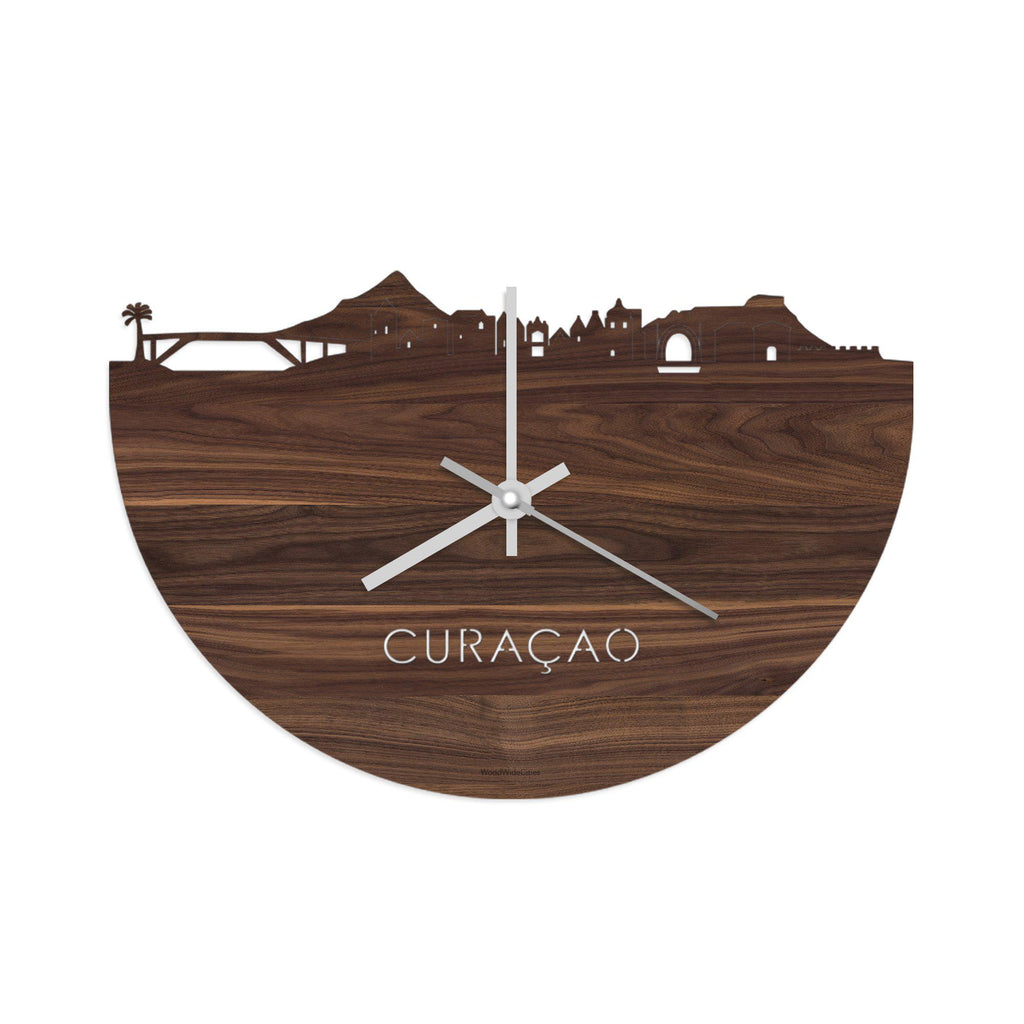 Skyline Klok Curaçao Noten houten cadeau wanddecoratie relatiegeschenk van WoodWideCities