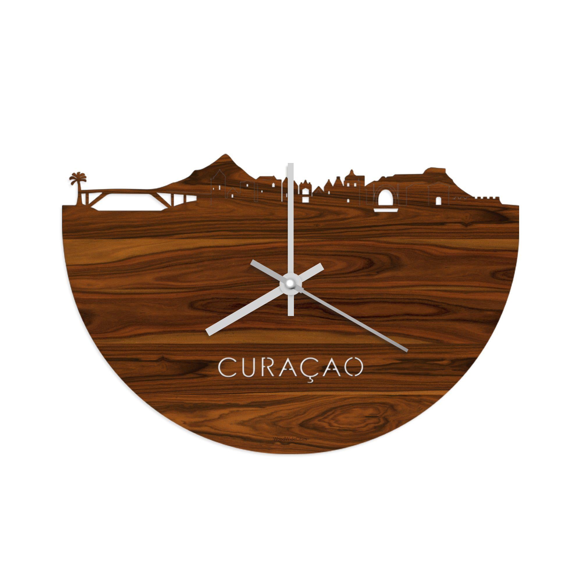 Skyline Klok Curaçao Palissander houten cadeau wanddecoratie relatiegeschenk van WoodWideCities