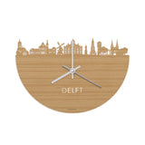 Skyline Klok Delft Bamboe houten cadeau wanddecoratie relatiegeschenk van WoodWideCities