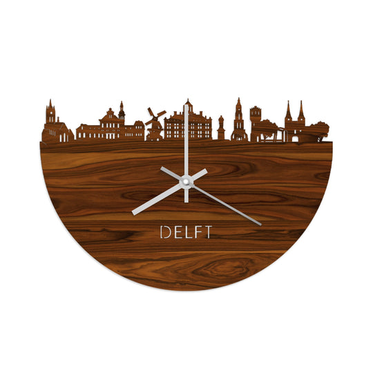 Skyline Klok Delft Palissander houten cadeau wanddecoratie relatiegeschenk van WoodWideCities