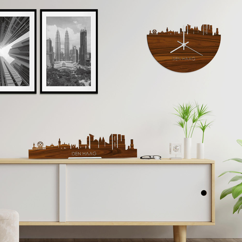 Skyline Klok Den Haag Palissander houten cadeau wanddecoratie relatiegeschenk van WoodWideCities