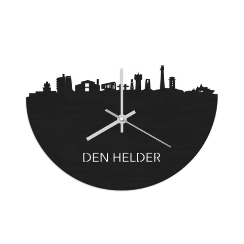 Skyline Klok Den Helder Black Zwart  houten cadeau wanddecoratie relatiegeschenk van WoodWideCities