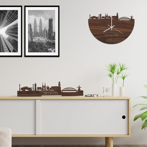 Skyline Klok Deventer Noten houten cadeau wanddecoratie relatiegeschenk van WoodWideCities