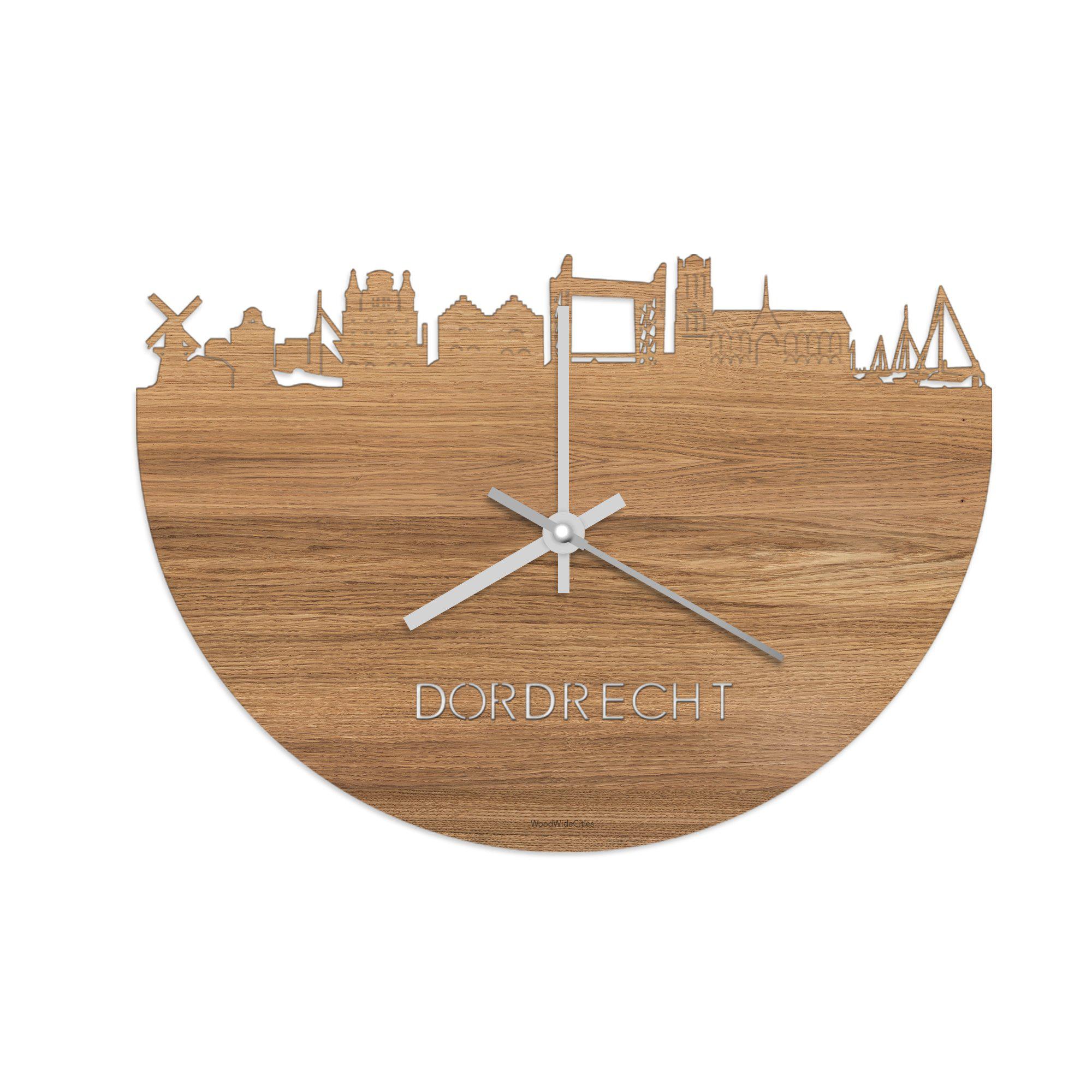 Skyline Klok Dordrecht Eiken houten cadeau wanddecoratie relatiegeschenk van WoodWideCities