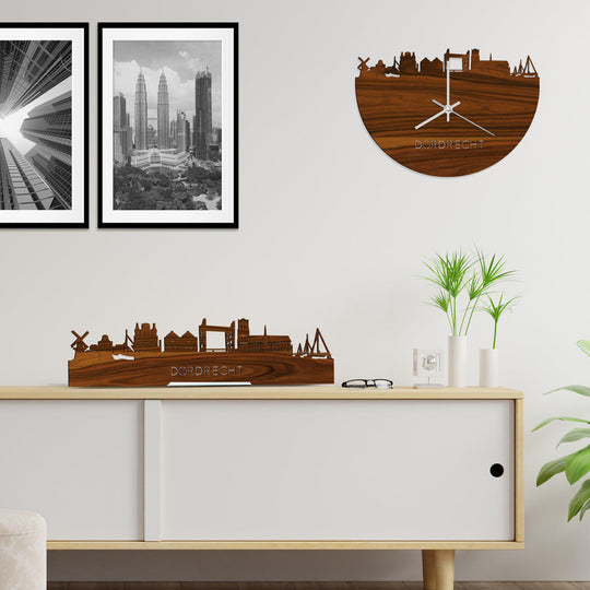 Skyline Klok Dordrecht Palissander houten cadeau wanddecoratie relatiegeschenk van WoodWideCities