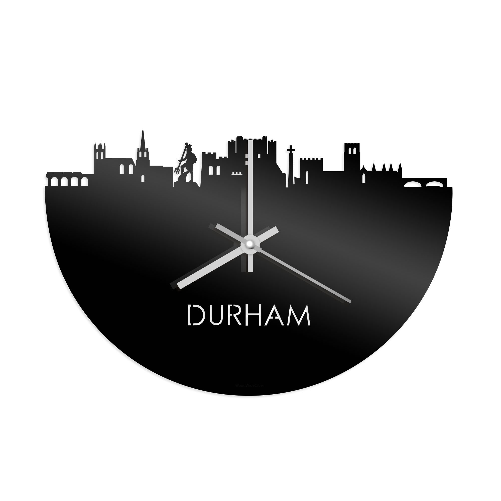 Skyline Klok Durham Zwart glanzend gerecycled kunststof cadeau wanddecoratie relatiegeschenk van WoodWideCities