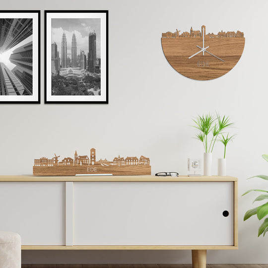 Skyline Klok Ede Eiken houten cadeau wanddecoratie relatiegeschenk van WoodWideCities