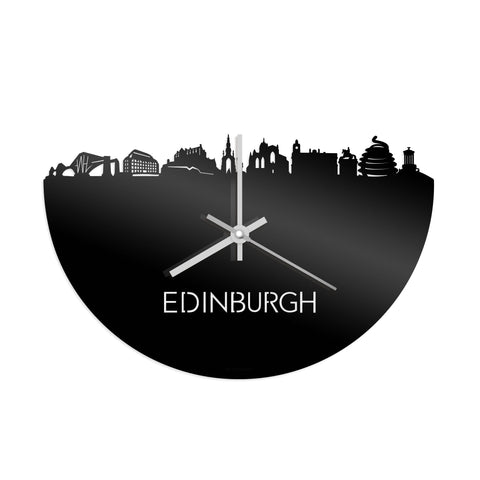 Skyline Klok Edinburgh Zwart glanzend gerecycled kunststof cadeau wanddecoratie relatiegeschenk van WoodWideCities