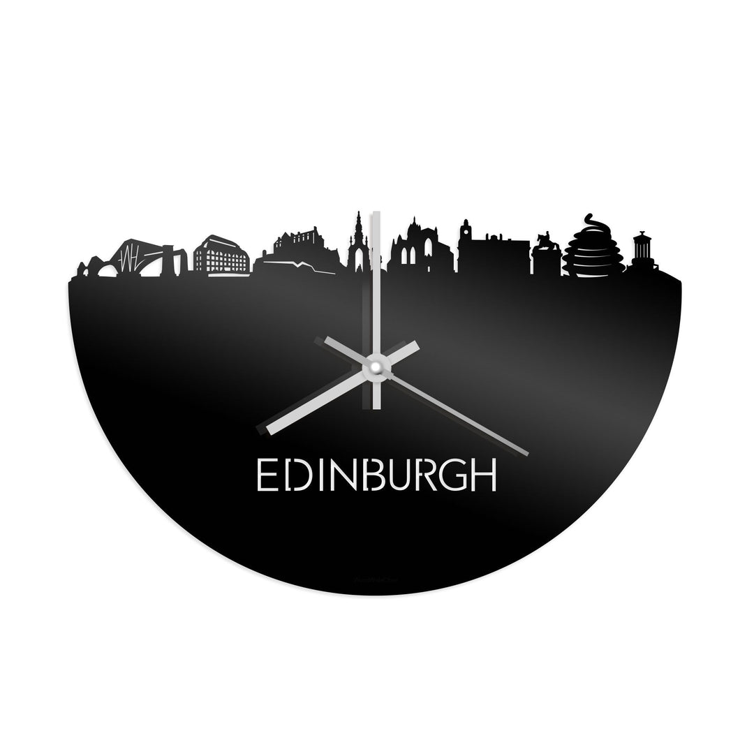 Skyline Klok Edinburgh Zwart glanzend gerecycled kunststof cadeau wanddecoratie relatiegeschenk van WoodWideCities