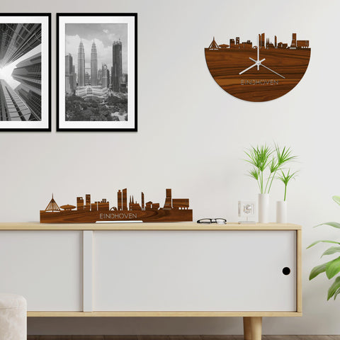 Skyline Klok Eindhoven Palissander houten cadeau wanddecoratie relatiegeschenk van WoodWideCities