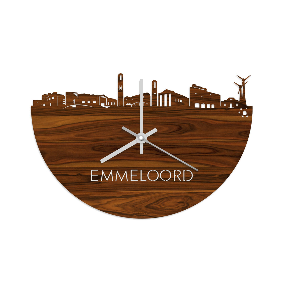 Skyline Klok Emmeloord Palissander houten cadeau wanddecoratie relatiegeschenk van WoodWideCities