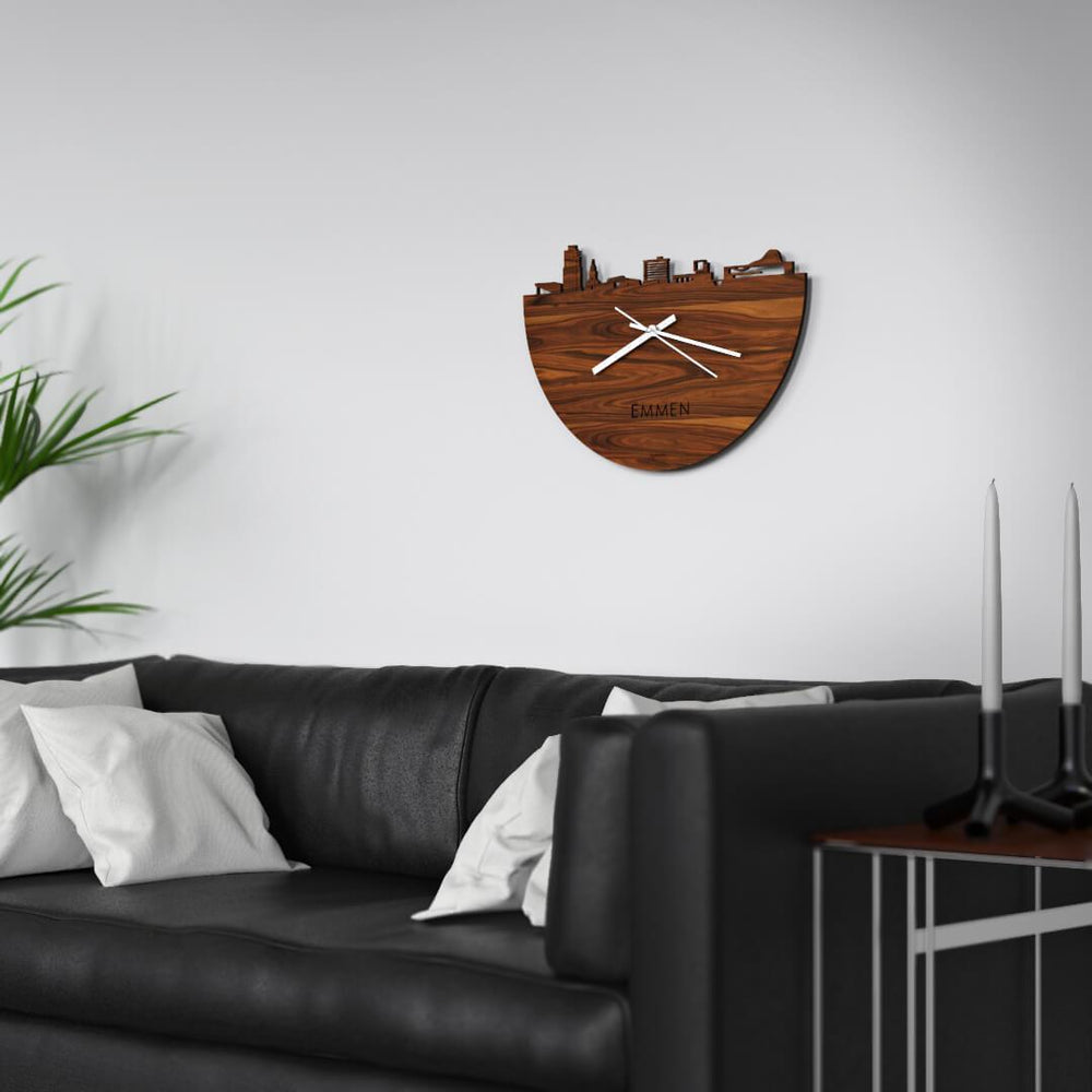 Skyline Klok Emmen Palissander Palissander houten cadeau wanddecoratie relatiegeschenk van WoodWideCities