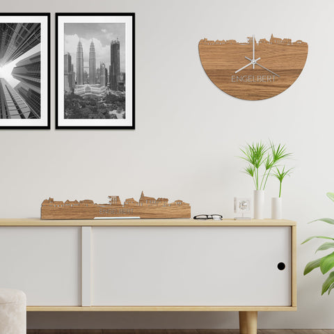 Skyline Klok Engelbert Eiken houten cadeau wanddecoratie relatiegeschenk van WoodWideCities