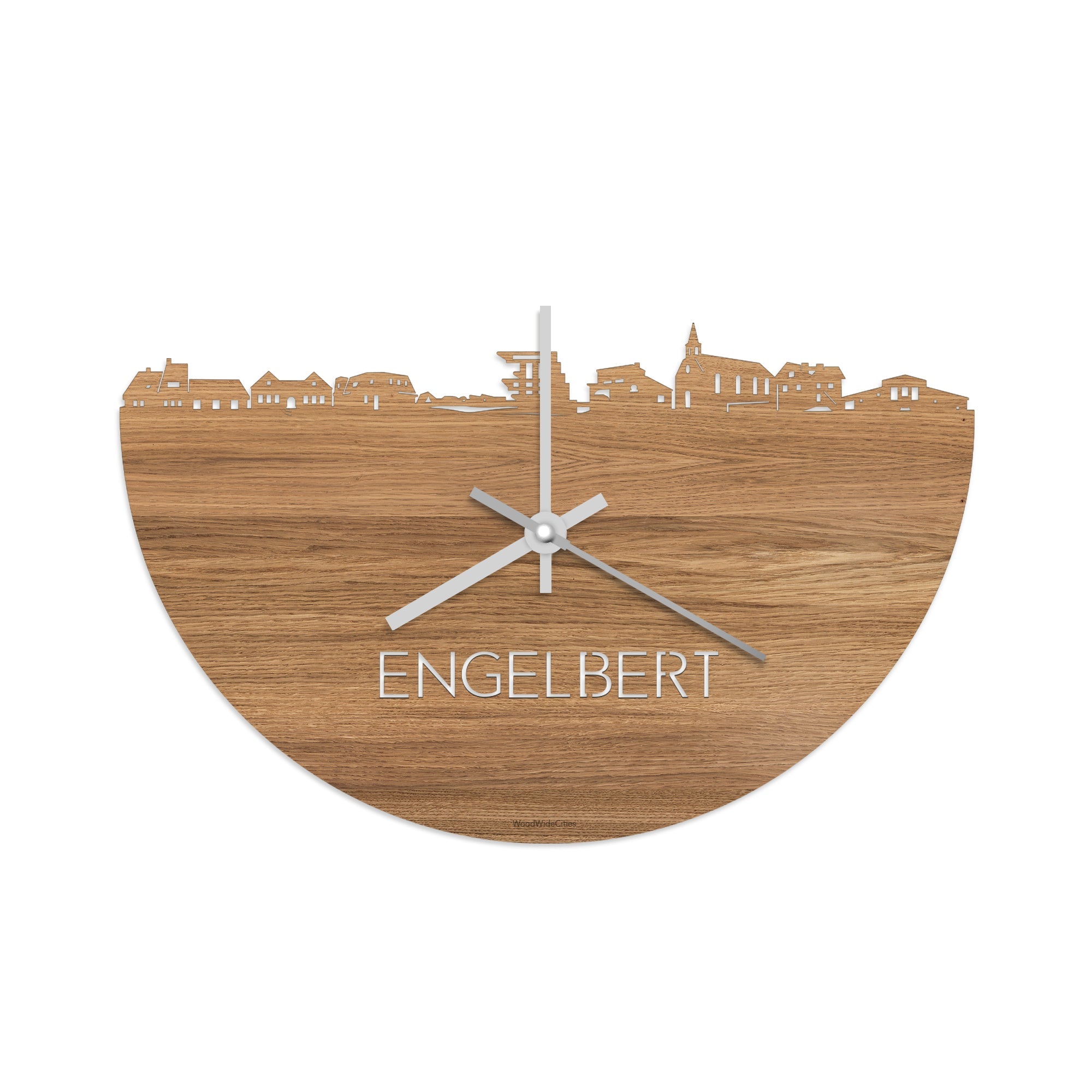 Skyline Klok Engelbert Eiken houten cadeau wanddecoratie relatiegeschenk van WoodWideCities