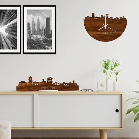 Skyline Klok Enschede Palissander houten cadeau wanddecoratie relatiegeschenk van WoodWideCities