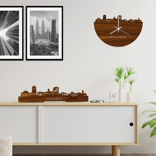 Skyline Klok Enschede Palissander houten cadeau wanddecoratie relatiegeschenk van WoodWideCities