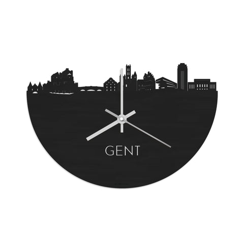 Skyline Klok Gent Black Zwart houten cadeau wanddecoratie relatiegeschenk van WoodWideCities