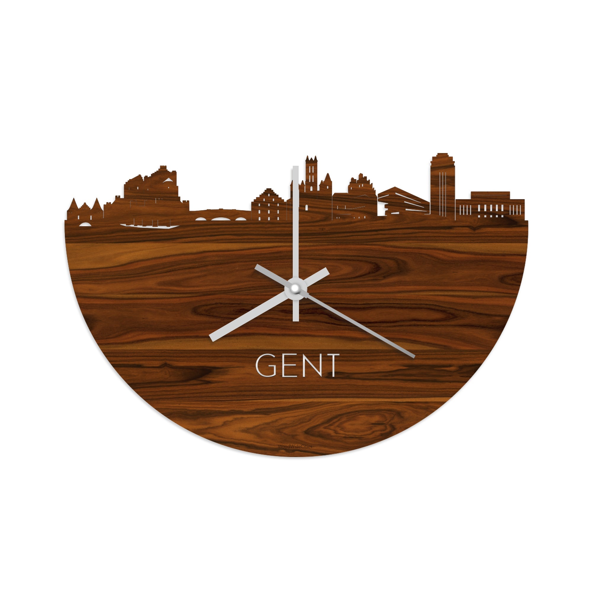 Skyline Klok Gent Palissander houten cadeau wanddecoratie relatiegeschenk van WoodWideCities