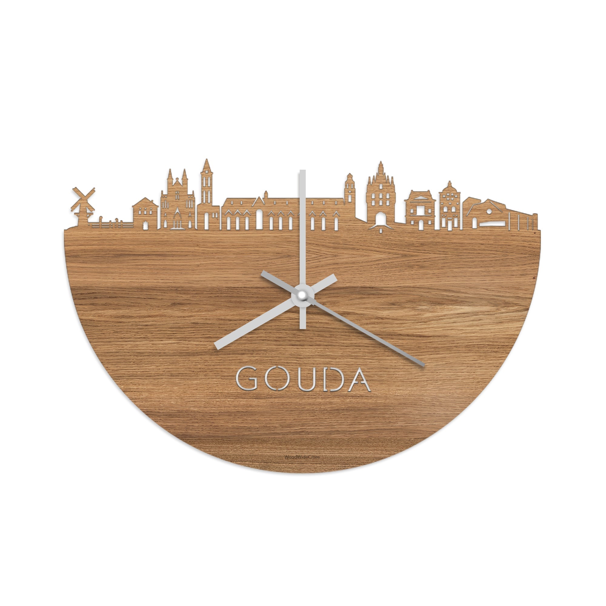 Skyline Klok Gouda Eiken houten cadeau decoratie relatiegeschenk van WoodWideCities