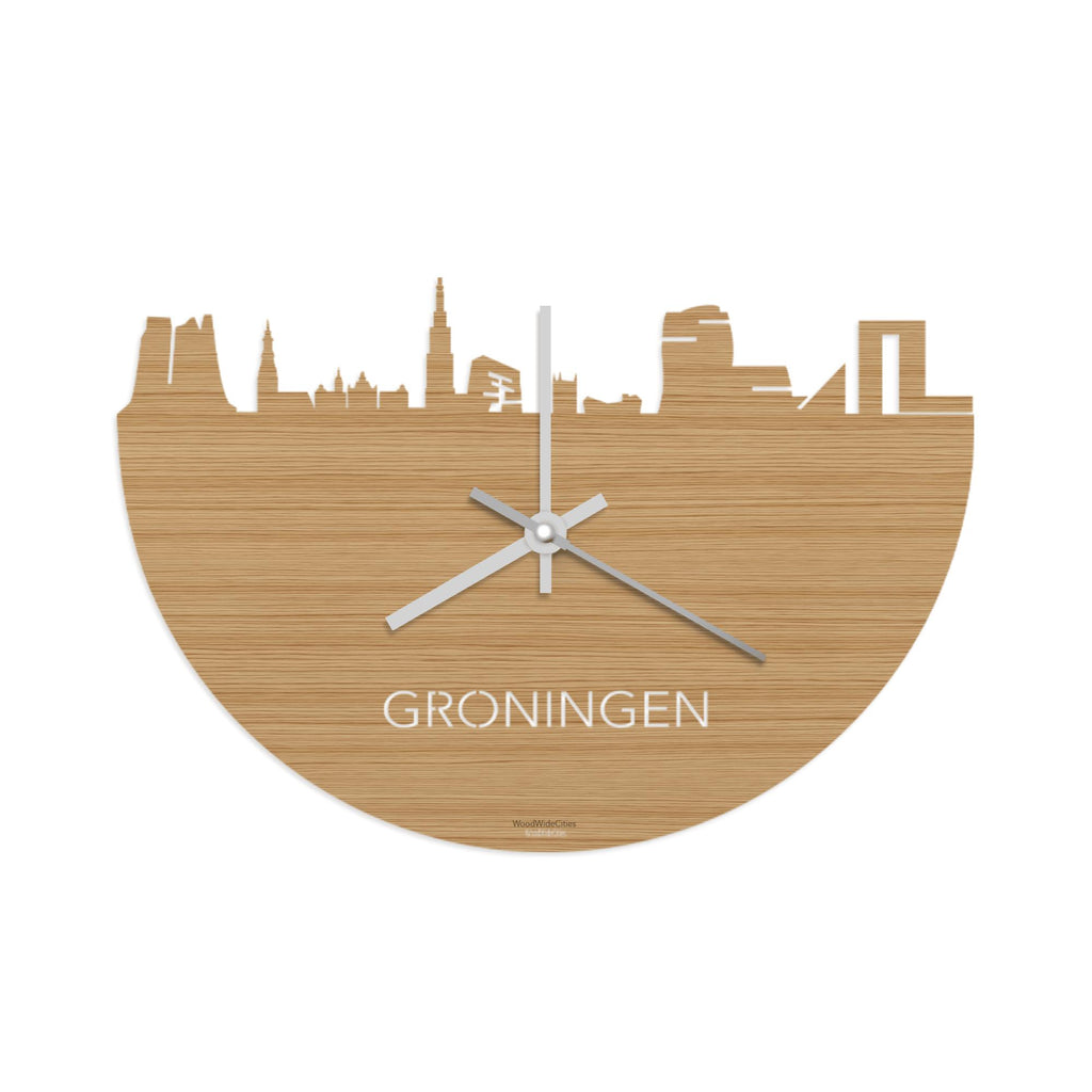 Skyline Klok Groningen Bamboe Bamboe  houten cadeau wanddecoratie relatiegeschenk van WoodWideCities