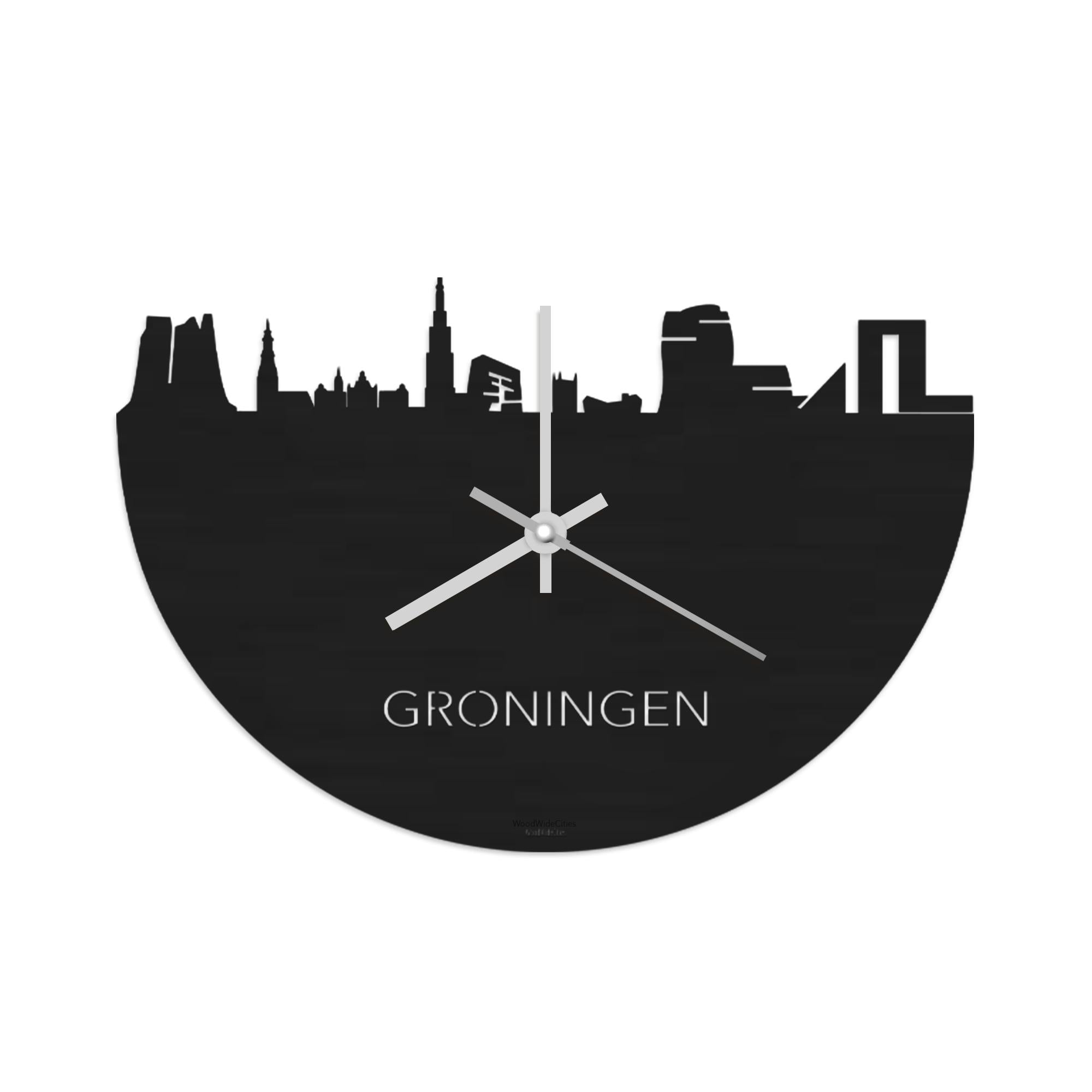 Skyline Klok Groningen Black houten cadeau wanddecoratie relatiegeschenk van WoodWideCities