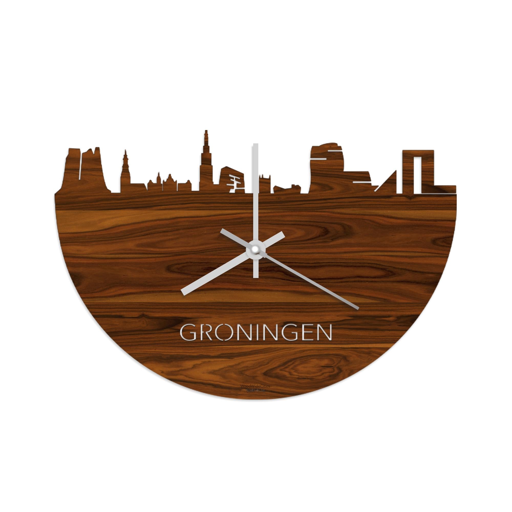 Skyline Klok Groningen Palissander houten cadeau decoratie relatiegeschenk van WoodWideCities