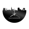 Skyline Klok Groningen Zwart glanzend gerecycled kunststof cadeau wanddecoratie relatiegeschenk van WoodWideCities
