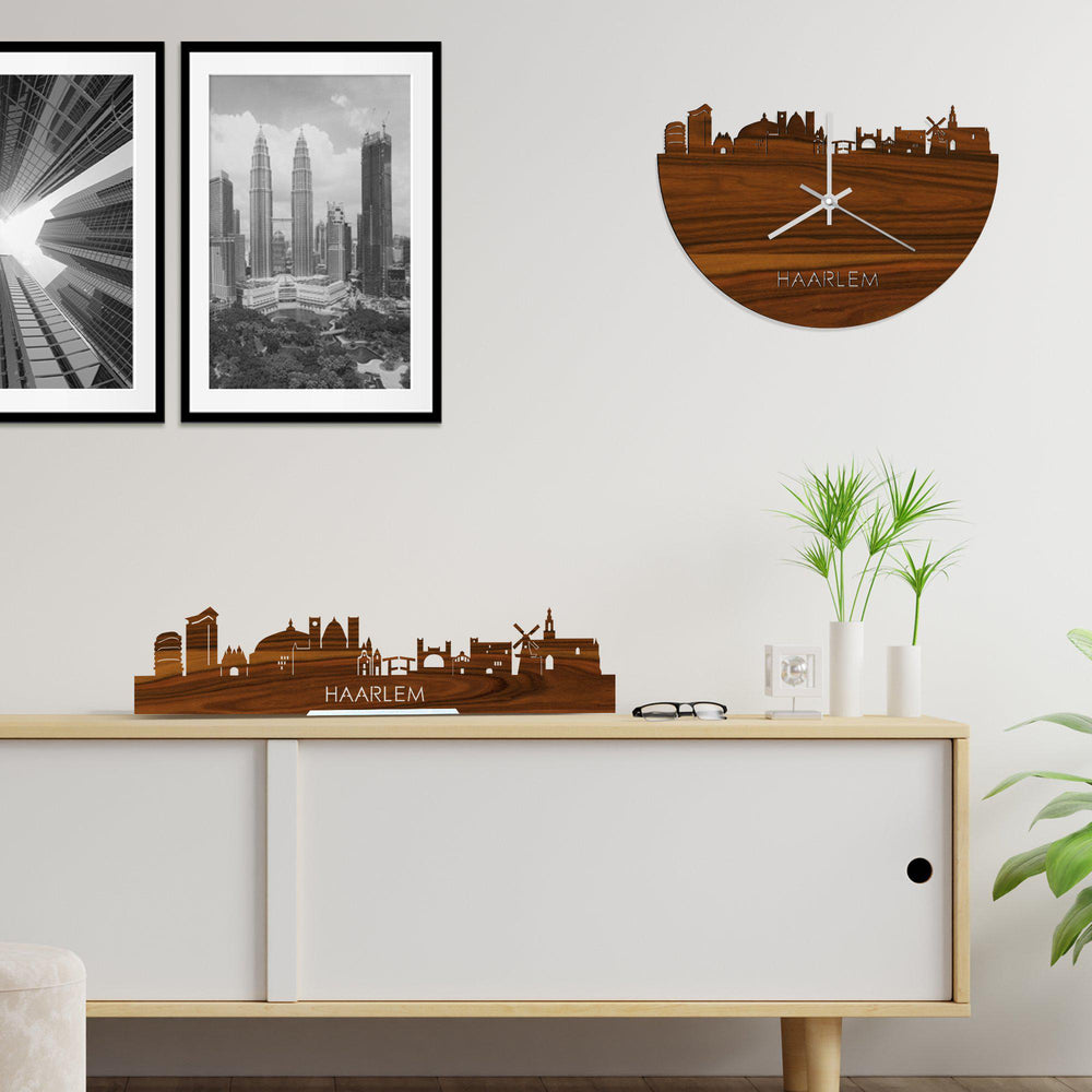 Skyline Klok Haarlem Palissander houten cadeau decoratie relatiegeschenk van WoodWideCities