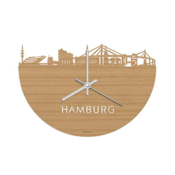 Skyline Klok Hamburg Bamboe houten cadeau wanddecoratie relatiegeschenk van WoodWideCities